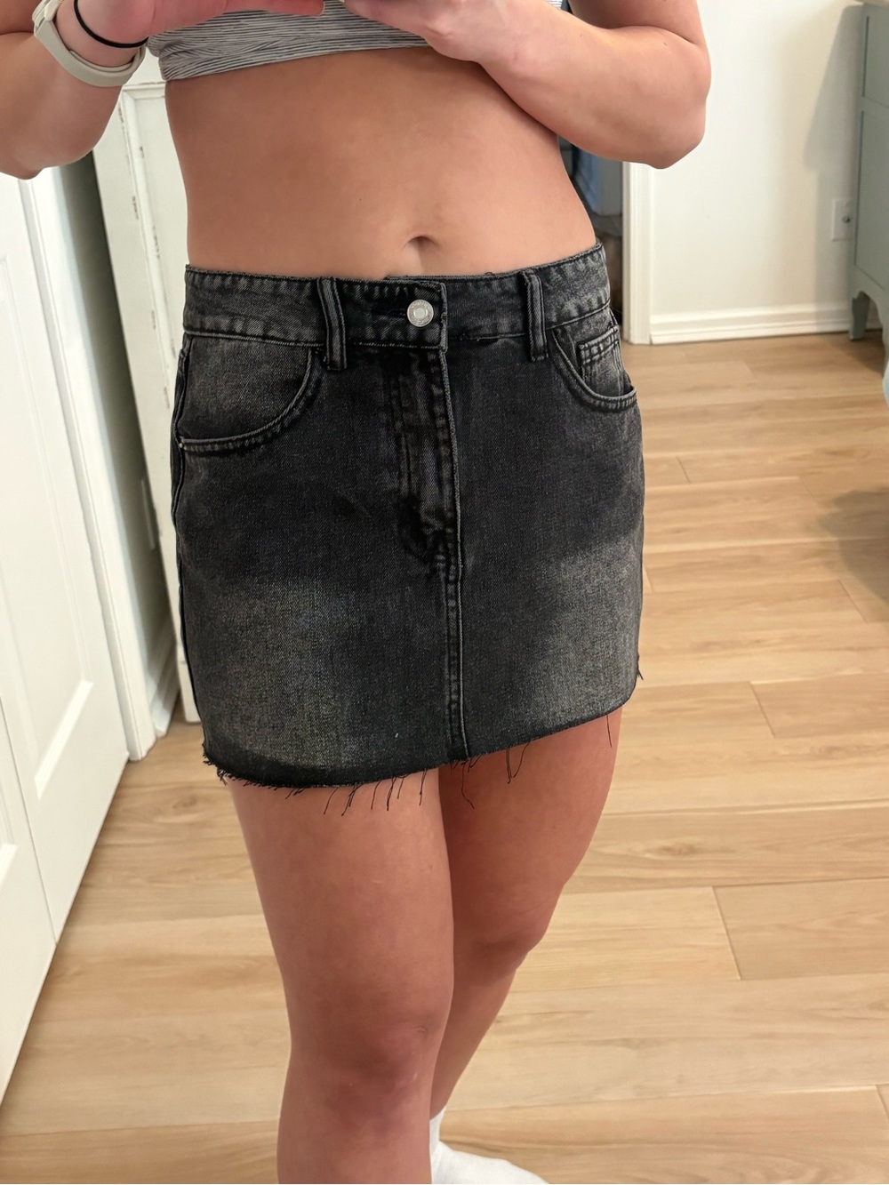Source Unknown Black Washed Denim Mini Skirt